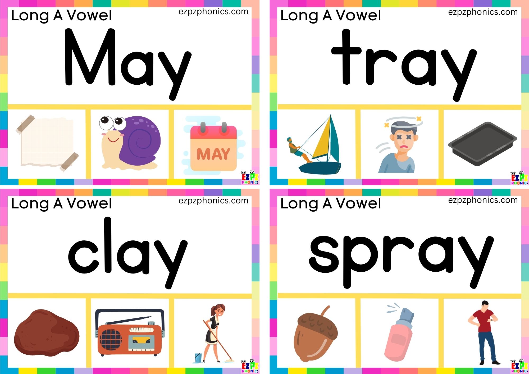 Read the word and clip the correct image Clip cards for long a vowel ay group 2